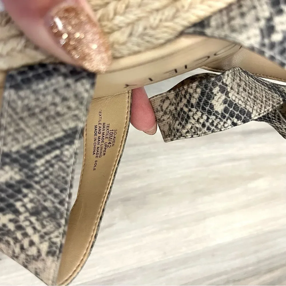 Sole Society Shoes Women's 10 Aven‎ Espadrille Snake Print Stretchy Strap Wedge